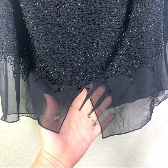 BASIX II Vintage Black Silk Bead Embellished A-Line Skirt‎ - Picture 8 of 10